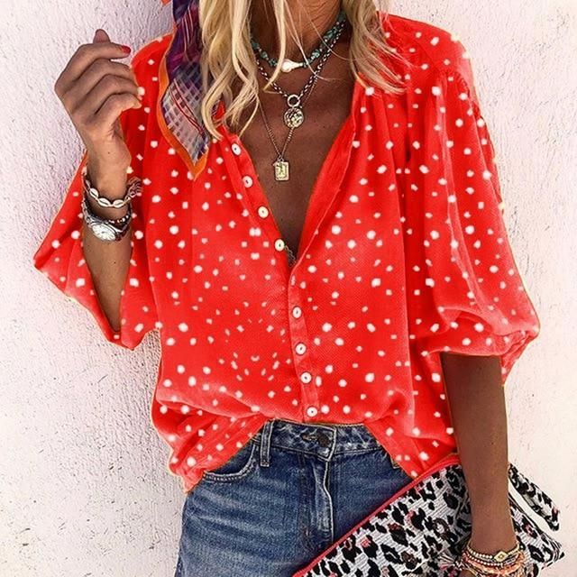 New Women's 5/4 Sleeve Women's Leopard Pattern Casual Suit Collar Shirt
