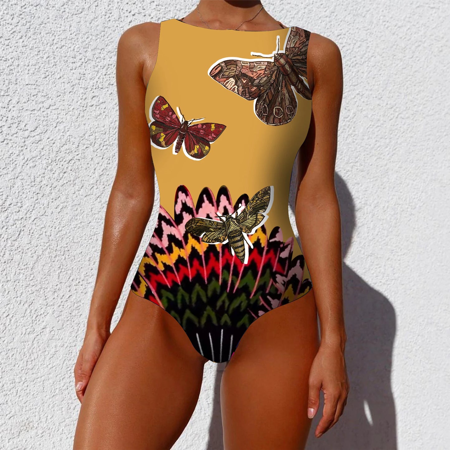 New Printed One-piece Swimsuit Classic Printed Lace Up Swimsuit Women's Push Up Flower One-piece Suit Beach Wear For Female