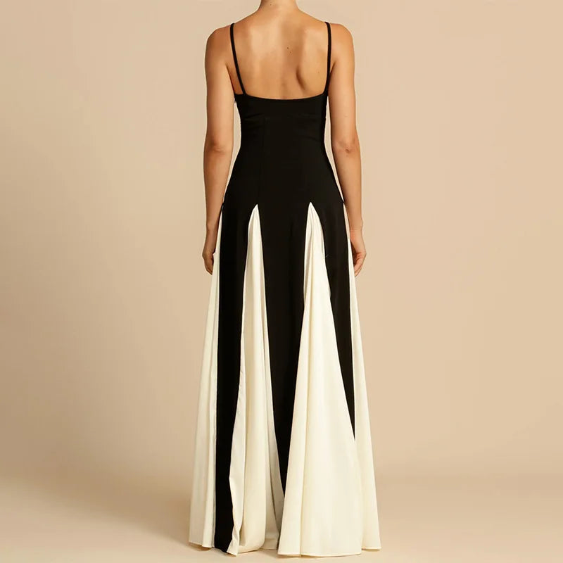 2024 Summer Elegant Female Vestidos Black White Patchwork Hem Maxi Dress Women Sexy Sleeveless Bodycon Sling Party Dresses