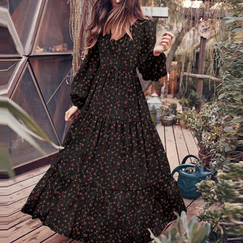 Winter Casual Style Women's Chiffon Pullover V-neck Large Swing Dress