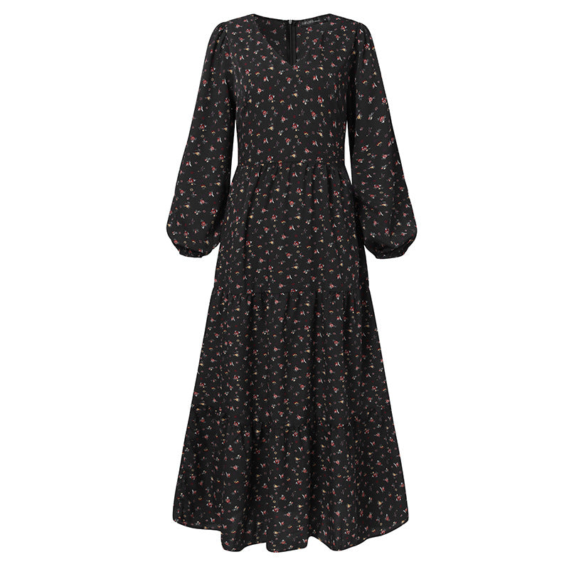 Winter Casual Style Women's Chiffon Pullover V-neck Large Swing Dress