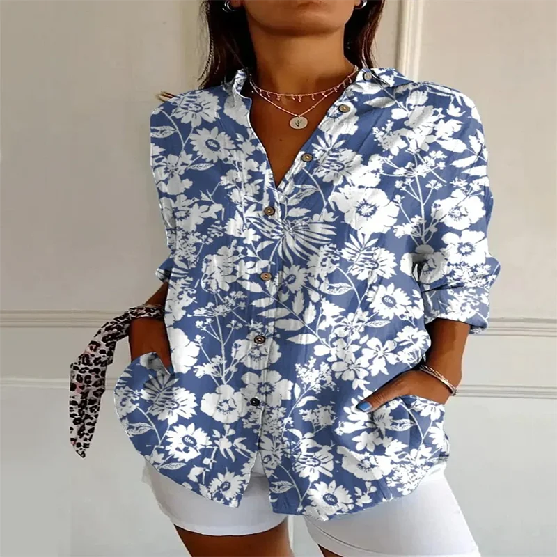 2025 New Retro Floral Art Print Casual Linen Shirt Fashionable Pretty Shirt Fast Shipping