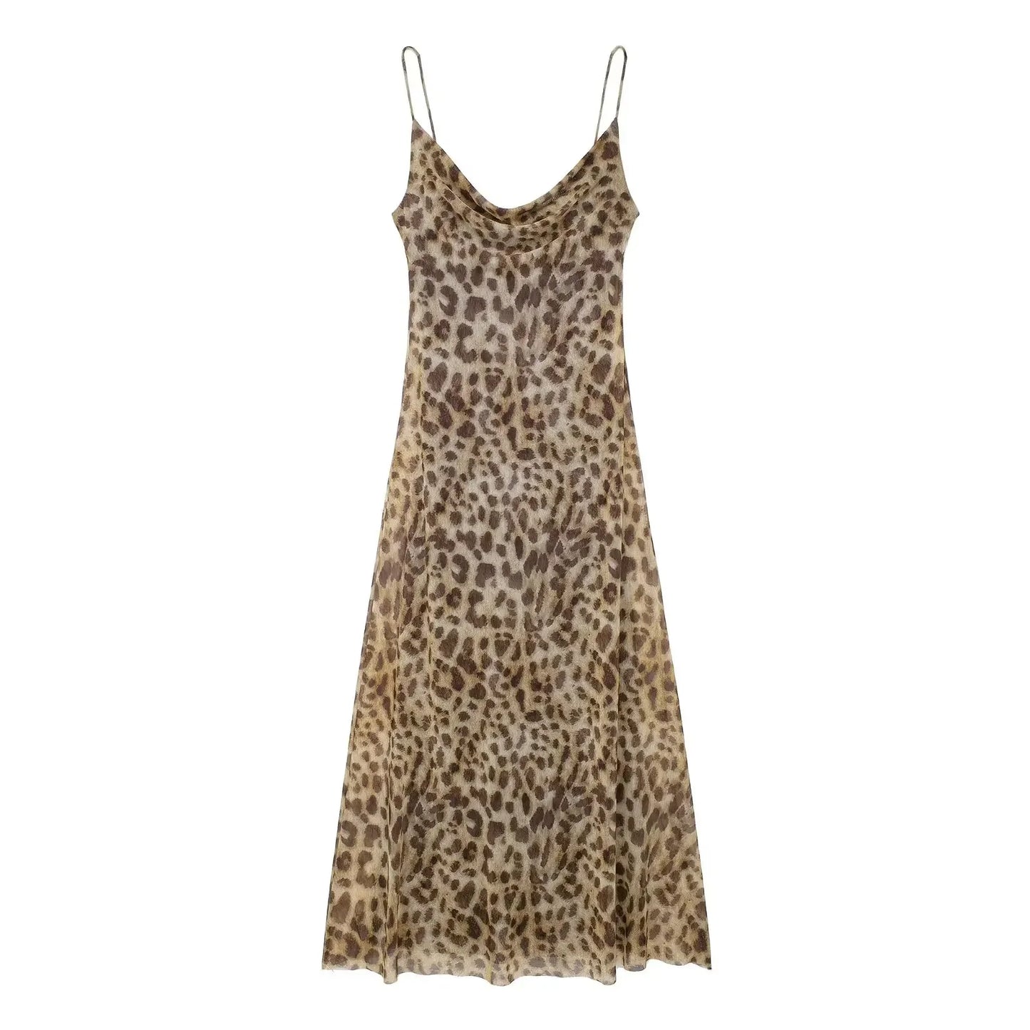 ASDS Women's Sexy Vintage Leopard Print Tulle Long Dress Fashion Backless Slip Dresses Female Elegant Slim Party Maxi Dress