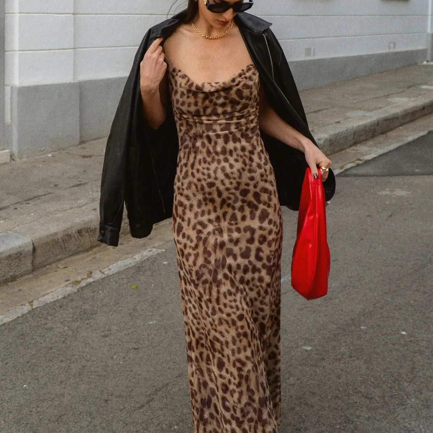 ASDS Women's Sexy Vintage Leopard Print Tulle Long Dress Fashion Backless Slip Dresses Female Elegant Slim Party Maxi Dress
