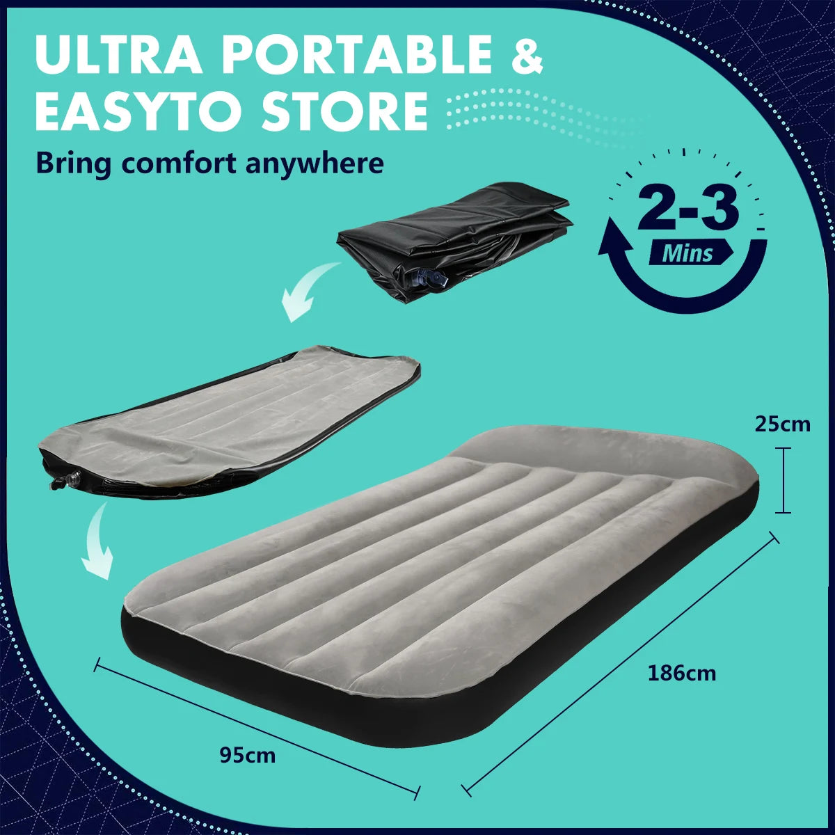 Air Mattress Inflatable Camping Air Bed with Build-in Pillow for Family, Camping and Travel, Waterproof and Comfortable