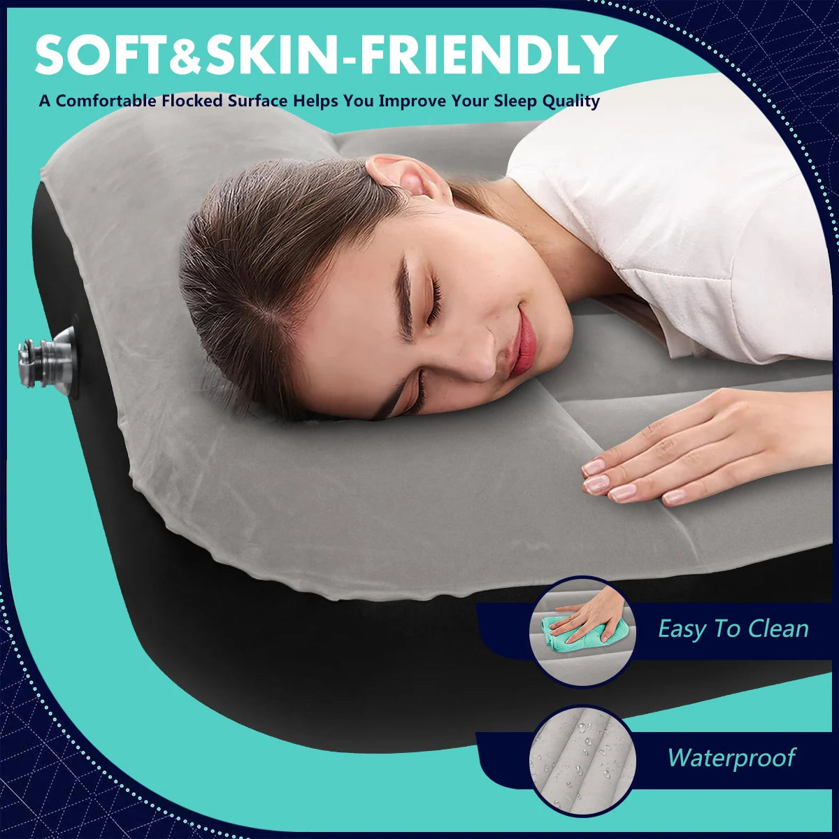 Air Mattress Inflatable Camping Air Bed with Build-in Pillow for Family, Camping and Travel, Waterproof and Comfortable