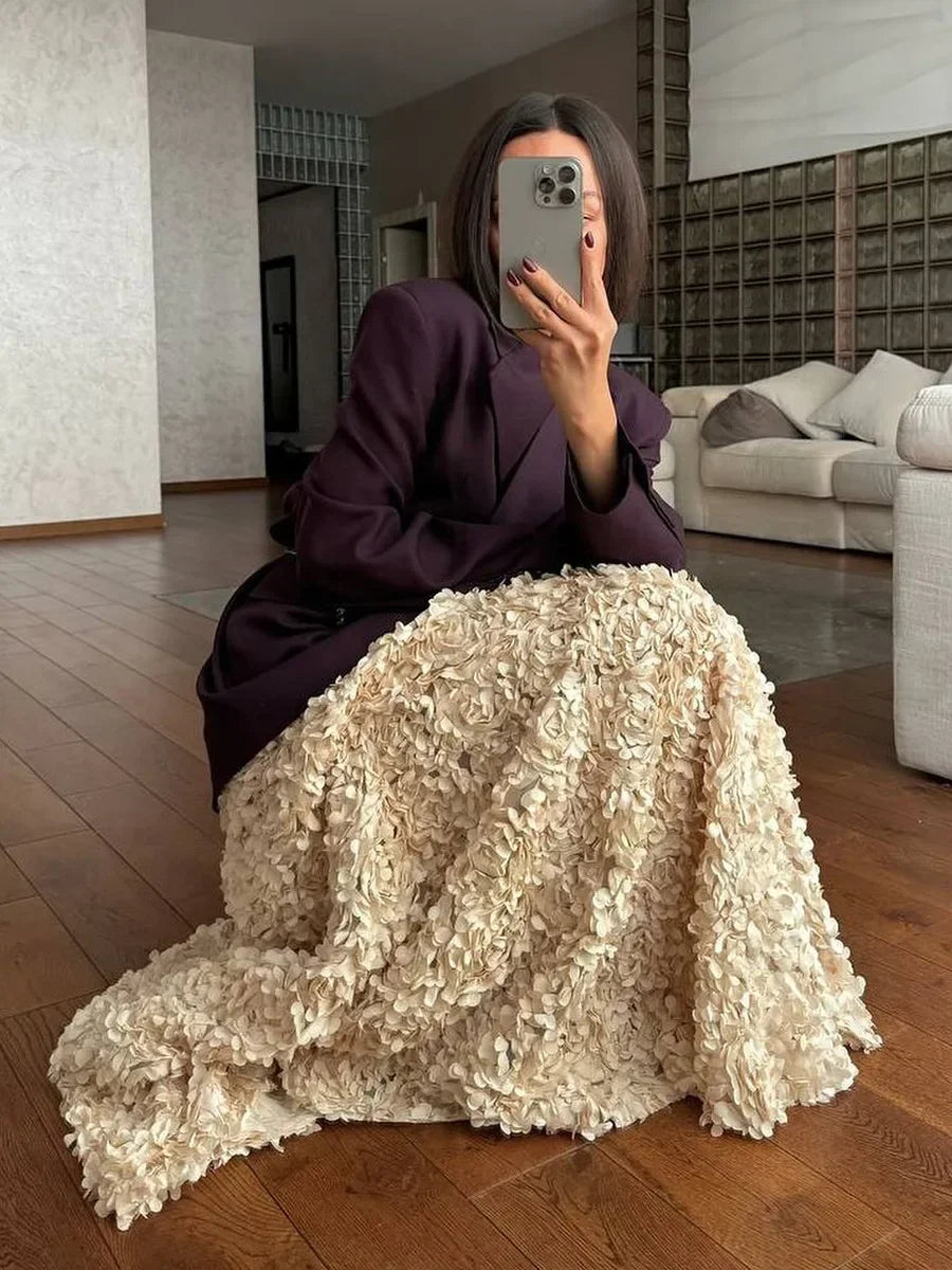 Bornladies Winter Autumn Fashion Long Petal Skirt Women's Design Inspired Evening Gown Elegant Lady Unique High Waisted Skirt