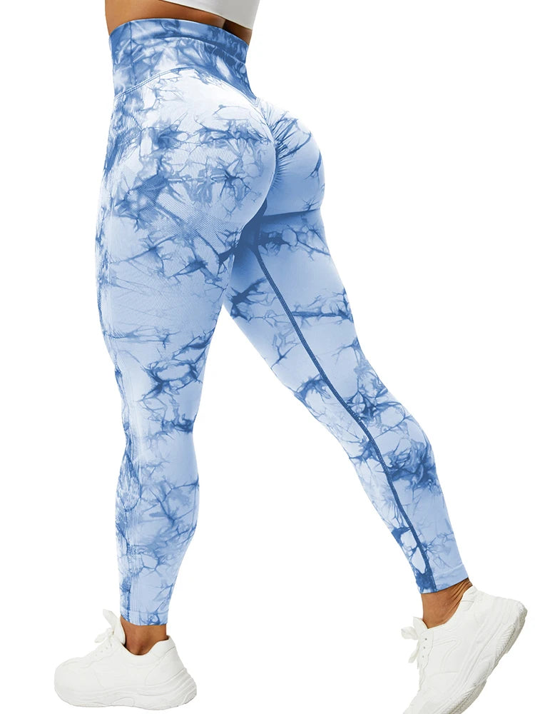 Tie Dye Push Up High Waist Leggings Stretch Athletic Women Sexy Pants Casual Seamless Gym Knitting Leggings Femme