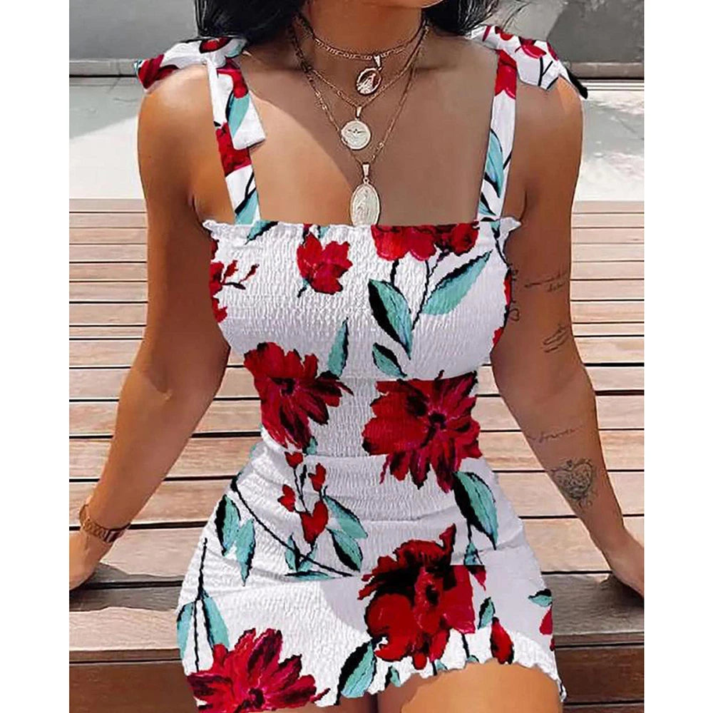 Floral Tight Camisole Dress For Women 2024 Spring Summer Beach Femal emogogo