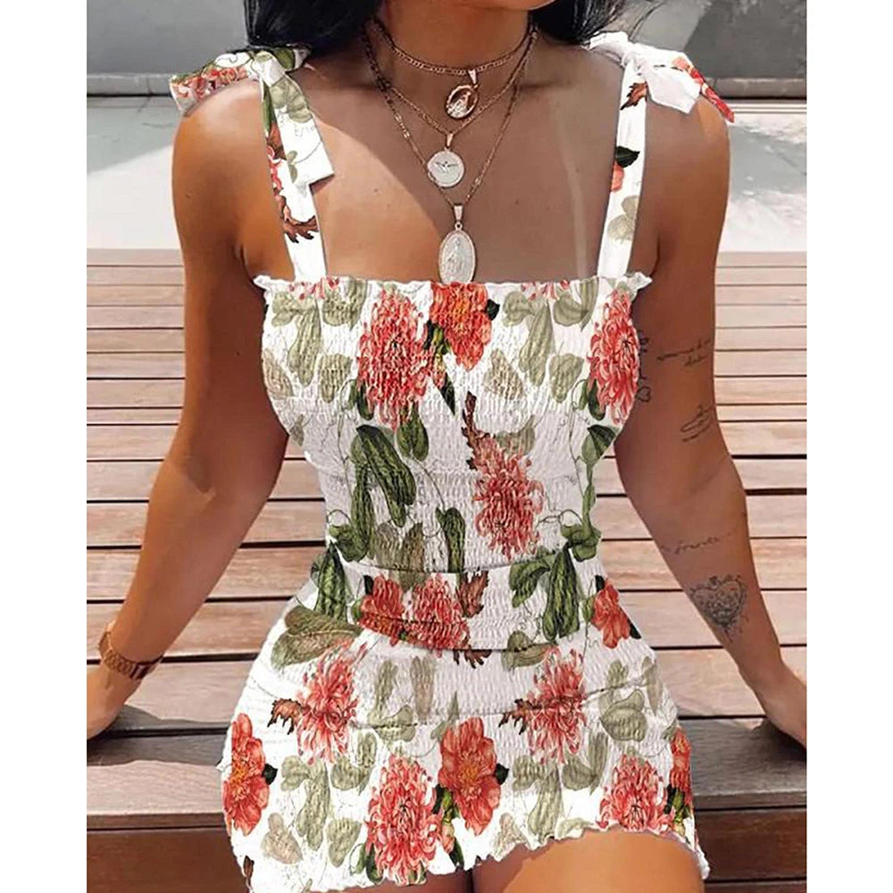 Floral Tight Camisole Dress For Women 2024 Spring Summer Beach Female Clothing Sexy Club Mini Skirt Vestidos Casual Short Dress