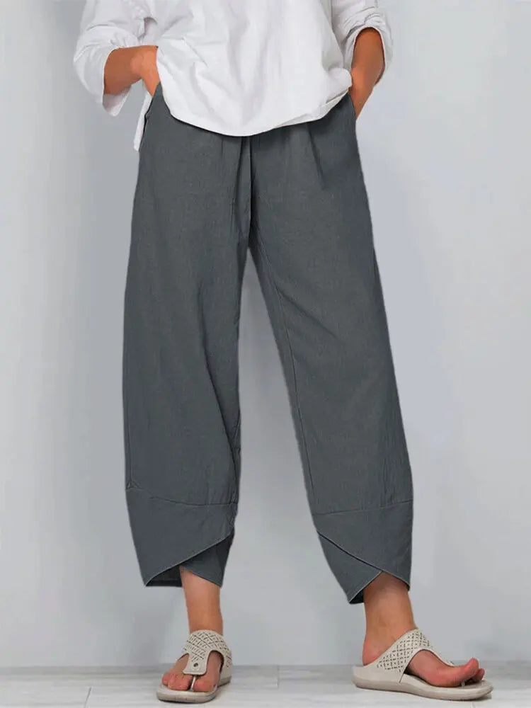 Vintage Print Women Pants Fashion Irregular Casual High Waist Elastic Waist Straight Loose Trousers Summer Lady Cargo Pantalon