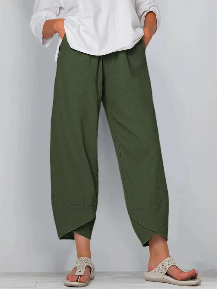 Vintage Print Women Pants Fashion Irregular Casual High Waist Elastic Waist Straight Loose Trousers Summer Lady Cargo Pantalon