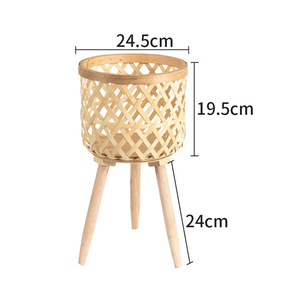 Handmade Bamboo Woven Flower Pot with Stand Plant Flower Display Storage Stand DIY Storage Nursery Pots Home Decoration