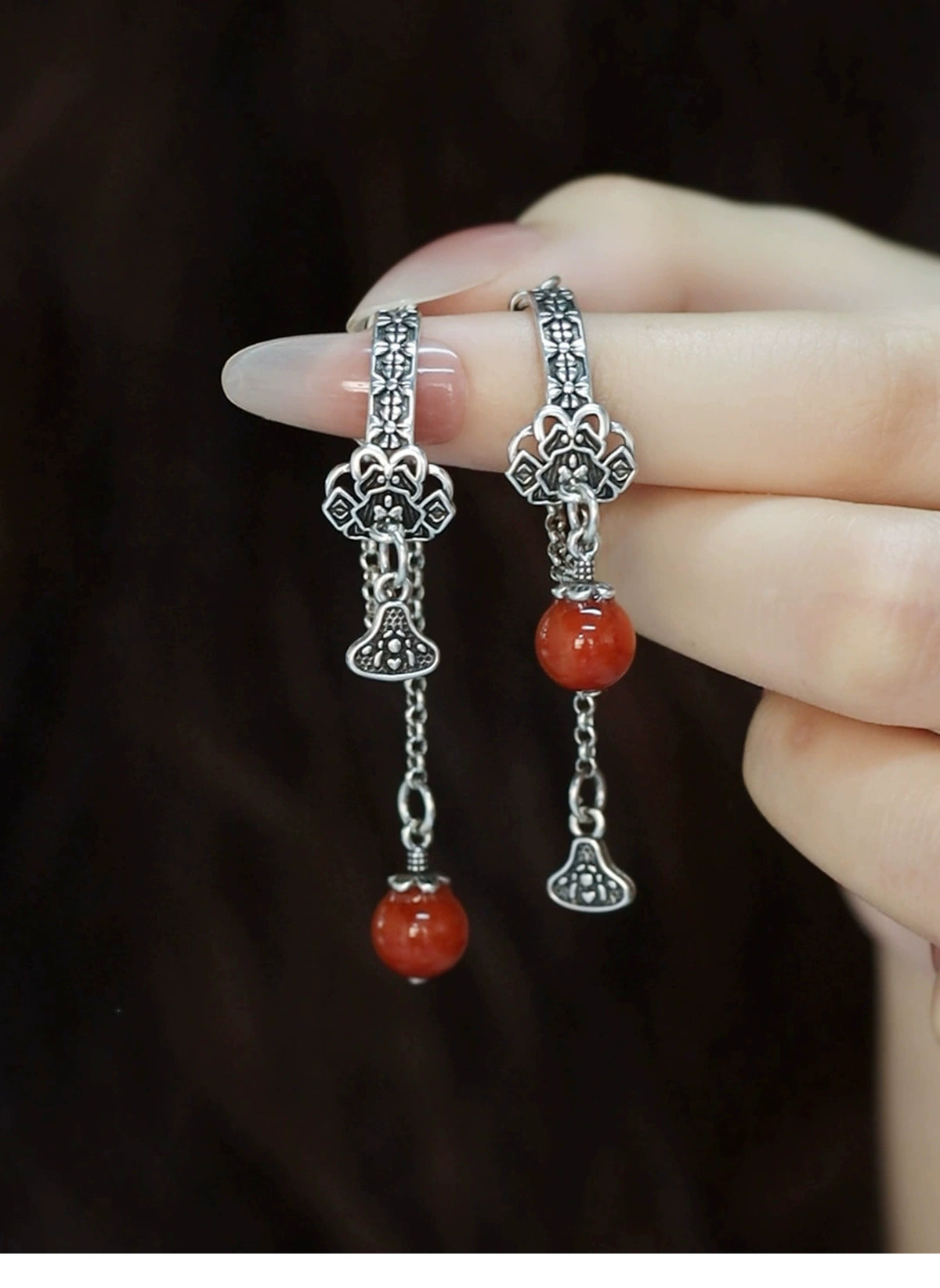 925 Silver Retro New Tibetan Style Tassel Asymmetric Earrings Women's Niche Design
