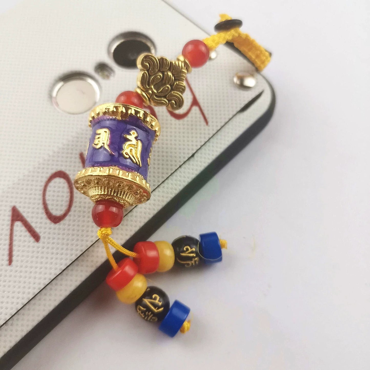 Tibetan Six-character Mantra Ten-color Painted Key Ring, Colored Fringed Car Mobile Phone Bag Keychain, Decorative Pendant