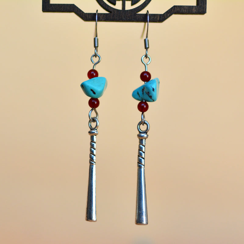 Female Turquoise Earrings Ancient Earrings Tibetan Miao Silver Exotic Ethnic Minority Simple Daily Earrings