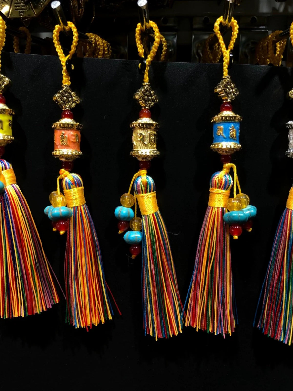 Tibetan Six-character Mantra Ten-color Painted Key Ring, Colored Fringed Car Mobile Phone Bag Keychain, Decorative Pendant