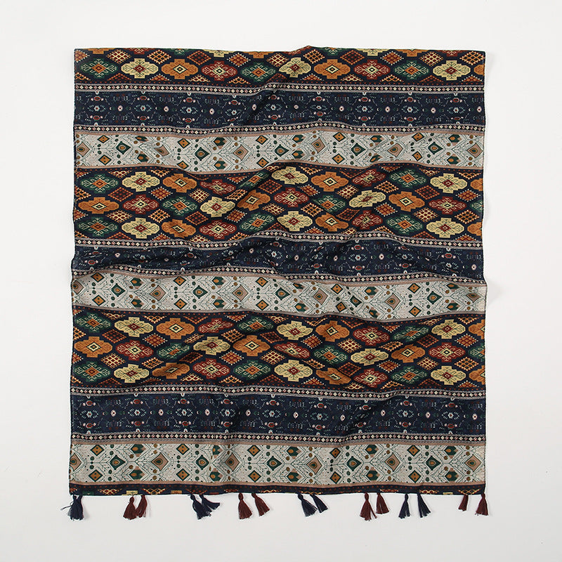 New Etro Color Matching Small Floral Long Towel Cotton and Linen Scarf with Decorative Shawl