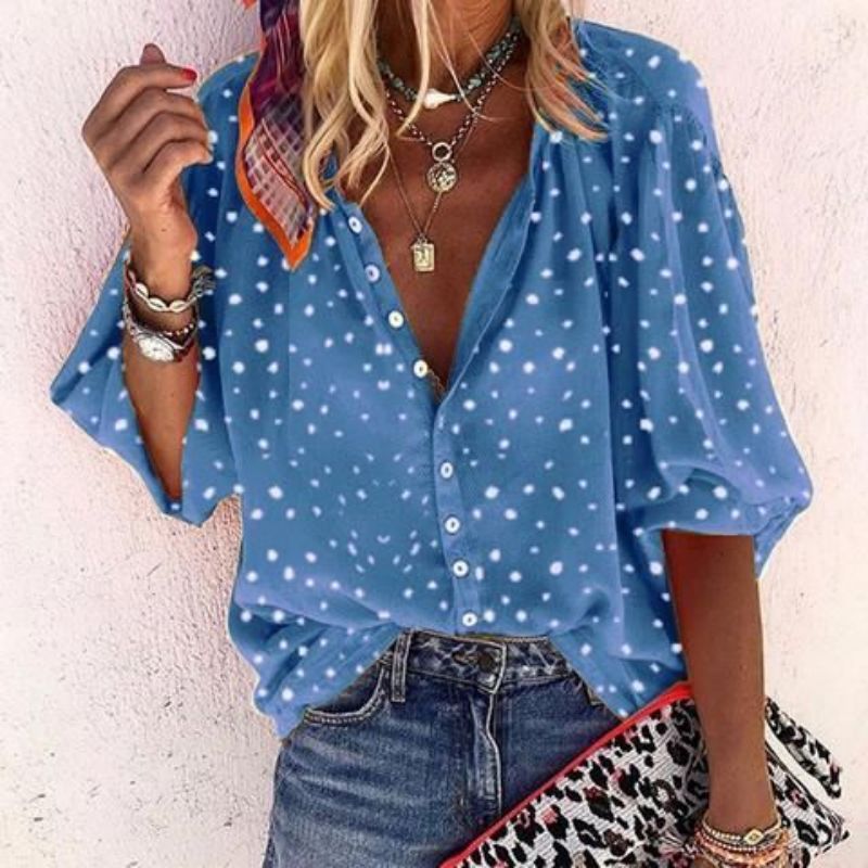 New Women's 5/4 Sleeve Women's Leopard Pattern Casual Suit Collar Shirt
