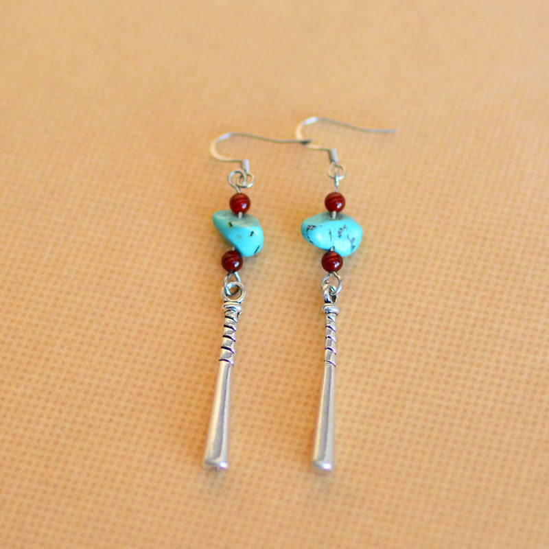 Female Turquoise Earrings Ancient Earrings Tibetan Miao Silver Exotic Ethnic Minority Simple Daily Earrings