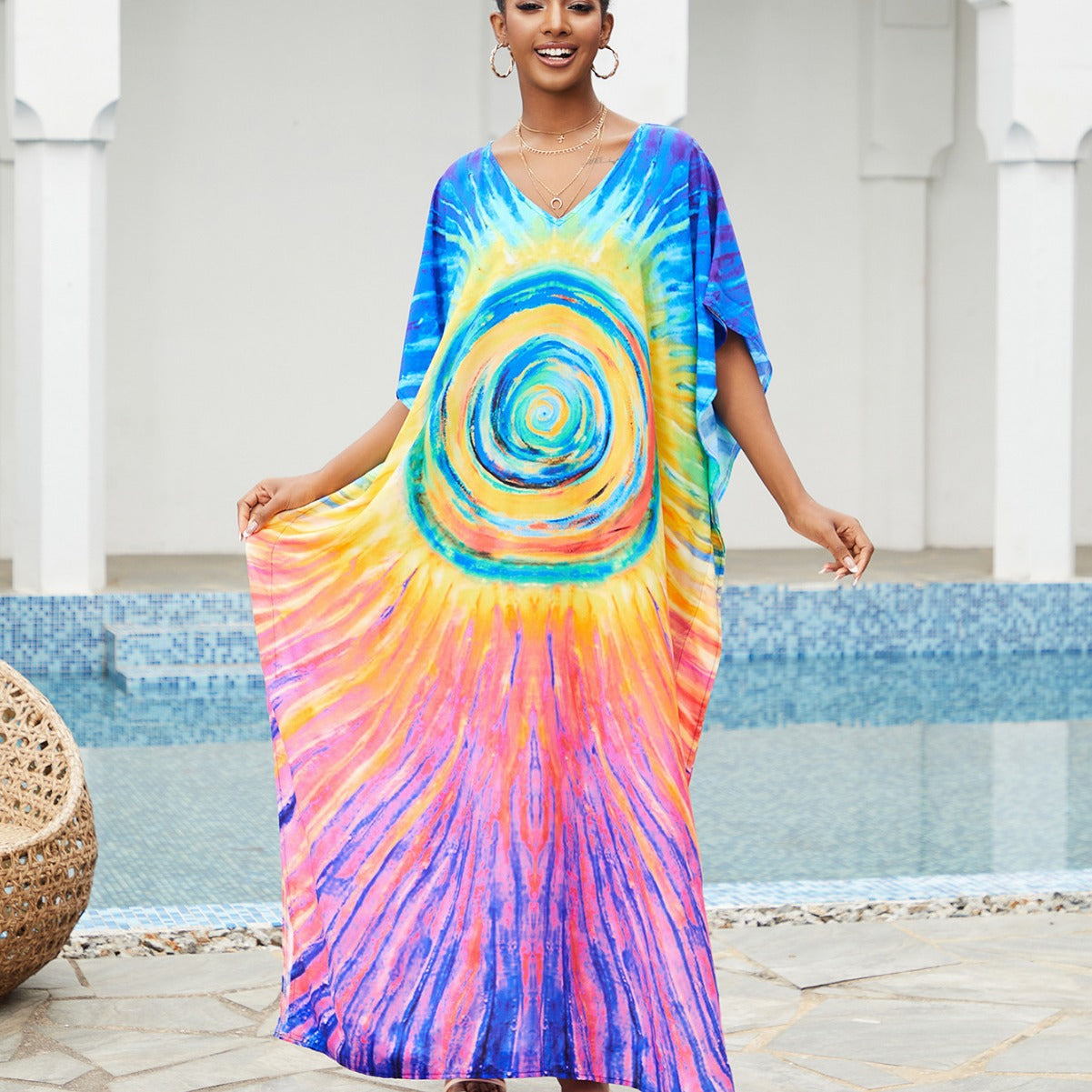 New Cotton Positioning Printed Beach Blouse, Robe-style Holiday Sunscreen Shirt, Bikini Outer Blouse