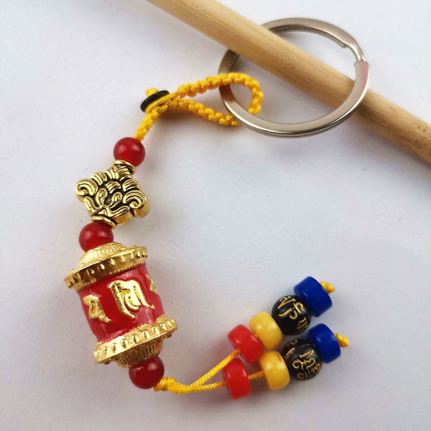Tibetan Six-character Mantra Ten-color Painted Key Ring, Colored Fringed Car Mobile Phone Bag Keychain, Decorative Pendant