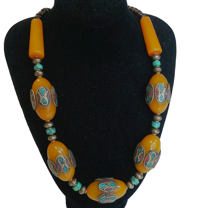 Tibetan Ethnic Style Tibetan Clothing Accessories, Imitation Beeswax Oversized Nepalese Copper Beads Handmade Short Necklaces, Sweater Chains