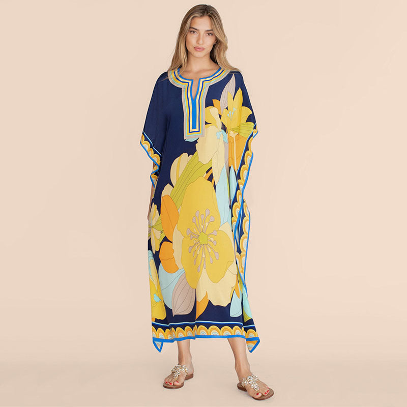 Popular Positioning Printed Beach Blouse Robe-style Casual Vacation Dress Bikini Blouse