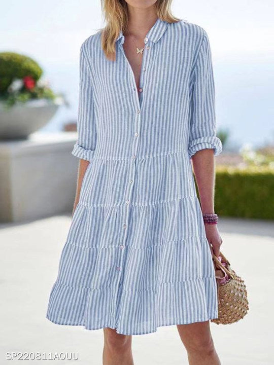 Women's Clothing Autumn Long Sleeve Women's Striped Shirt Dress