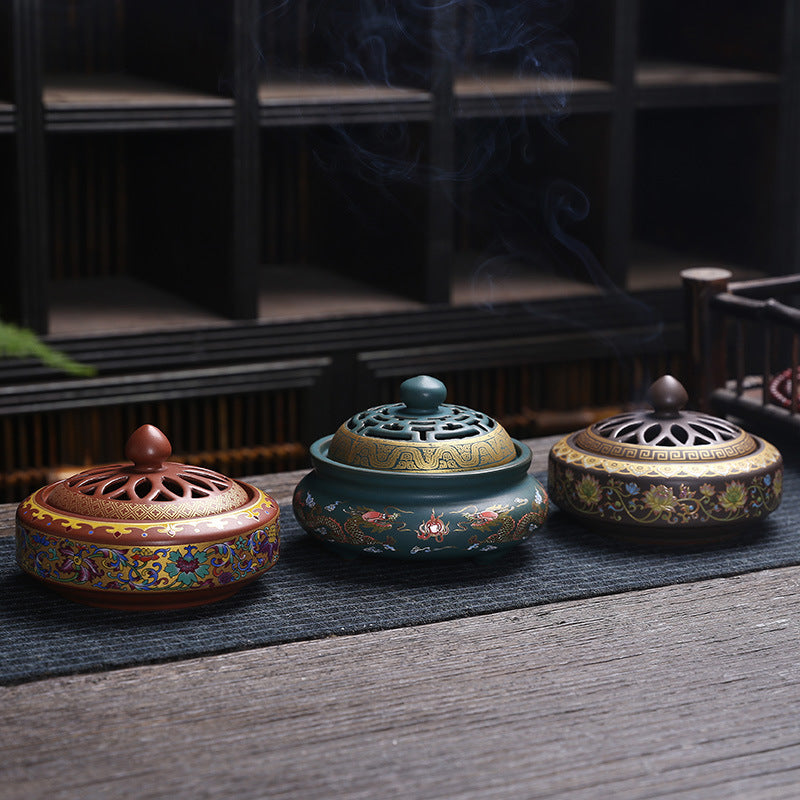 Antique Cloisonne Incense Burner Handicraft Ornament Creative Home Indoor Incense Enamel Color Burner