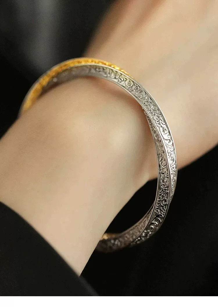 925 Silver Retro New Color Matching Tang Grass Pattern Mobius Bracelet Ethnic Style Female Niche Design High Sense