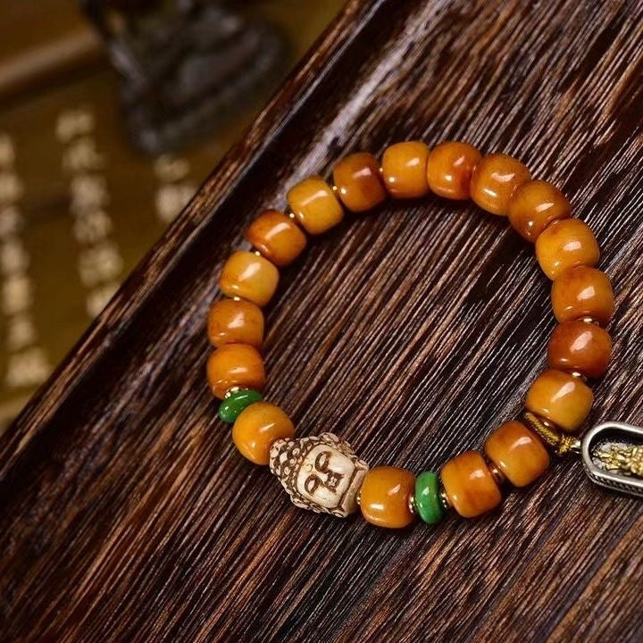Tibetan Yak Bone Bucket Beads Cultural Play Bracelet Single Circle Return Bone Guanyin Accessories Tibetan Retro Men's and Women's Versatile Bracelet