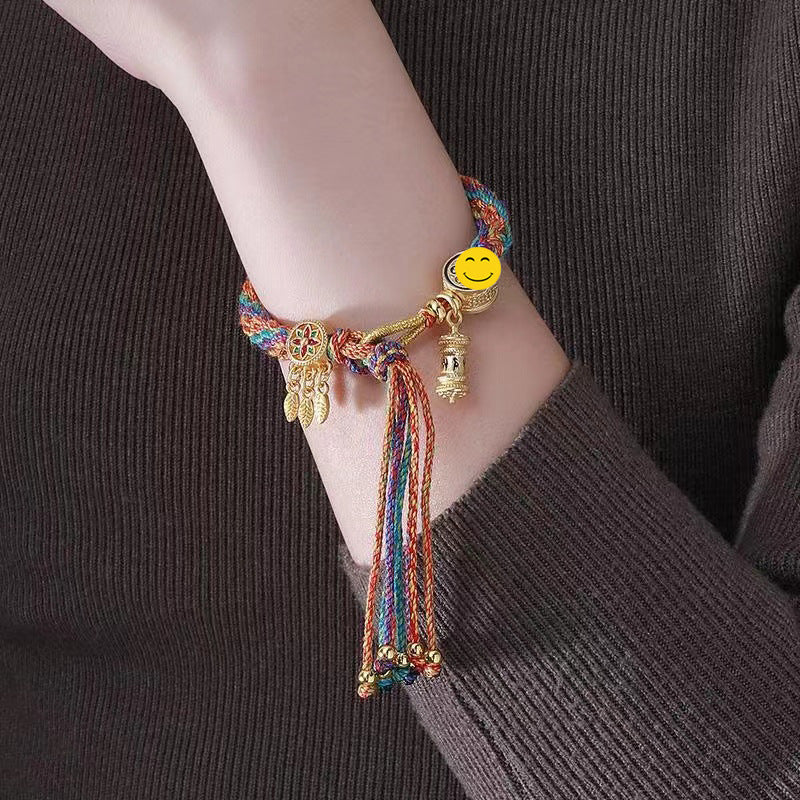 Tibetan Thangka Hand Rope Hand Rubbing Cotton Rope Woven Bracelet Five-way God of Wealth Eye Zakiram Green Tara Wenzhu Thangka