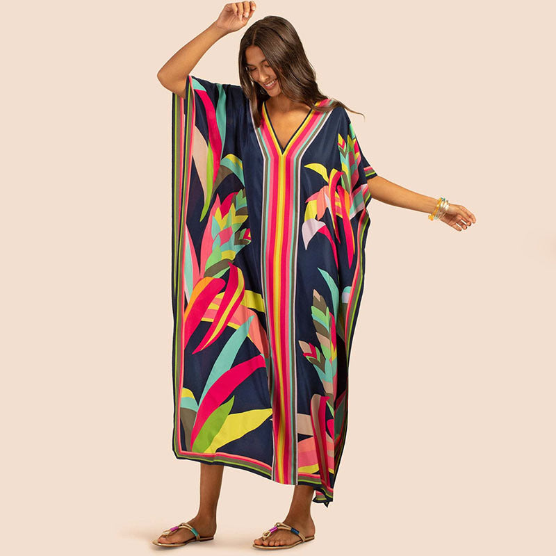 Popular Positioning Printed Beach Blouse Robe-style Casual Vacation Dress Bikini Blouse