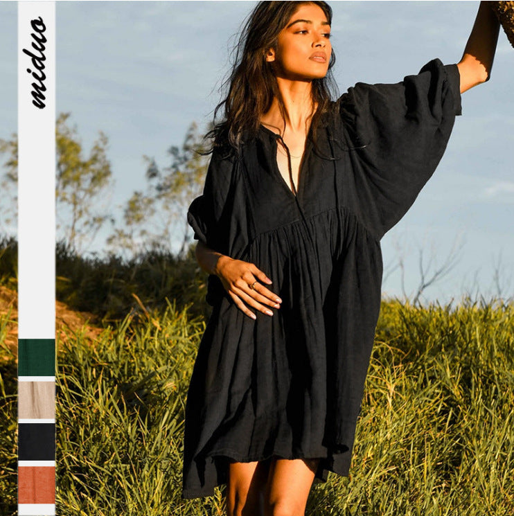 Cross-border fashion new spring summer women's large size loose balloon sleeve casual sweet fresh girly dress