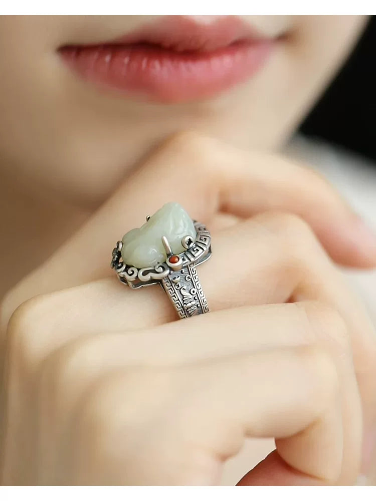925 Silver Retro Classic Ethnic Style Lucky Ring Opening Adjustment Advanced Sense Versatile Ring