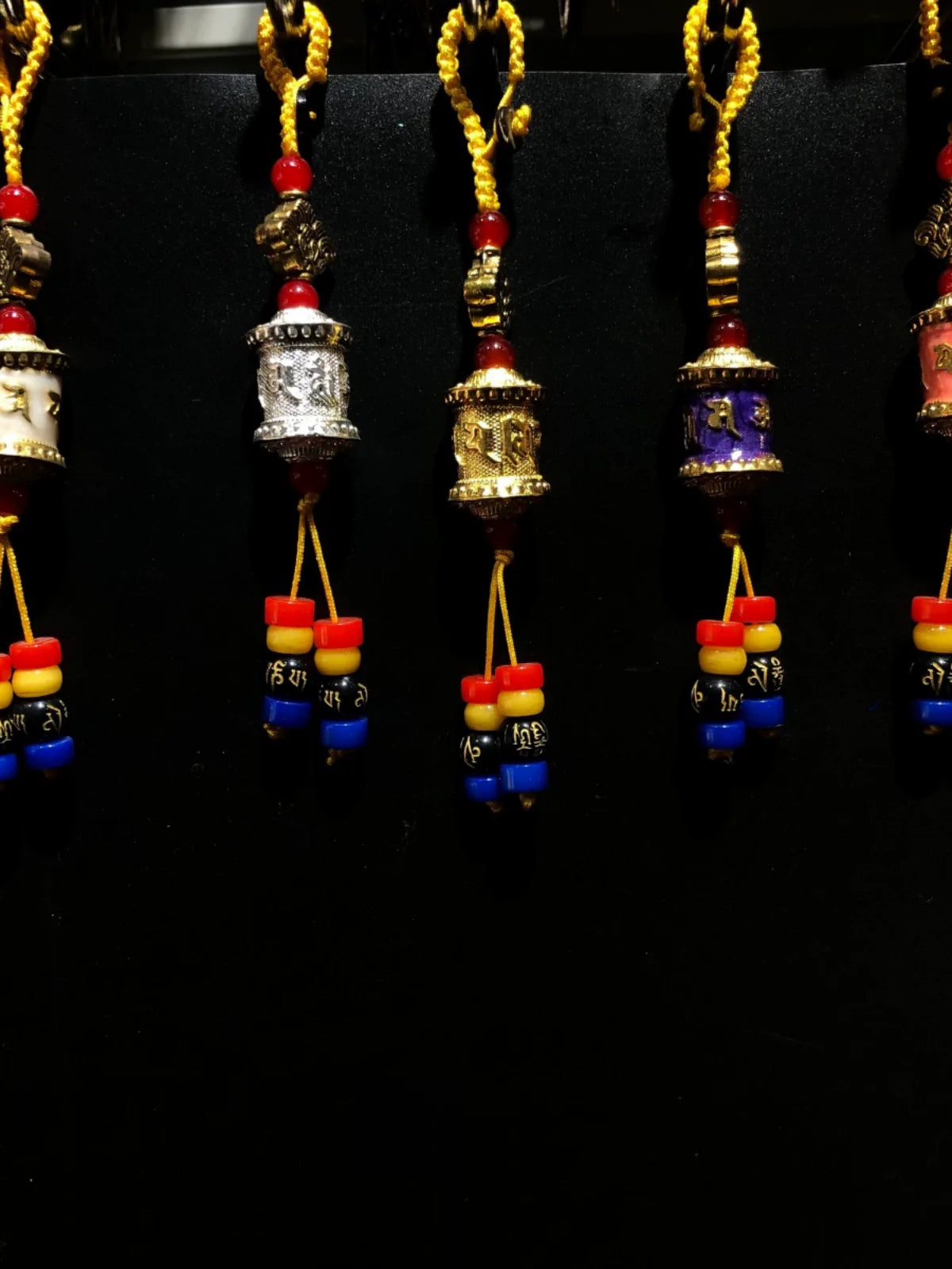Tibetan Six-character Mantra Ten-color Painted Key Ring, Colored Fringed Car Mobile Phone Bag Keychain, Decorative Pendant