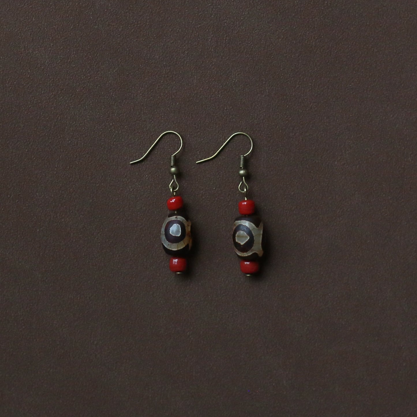 Tibetan Agate Dzi Bead Earrings, Niche Retro Ethnic Style Jewelry