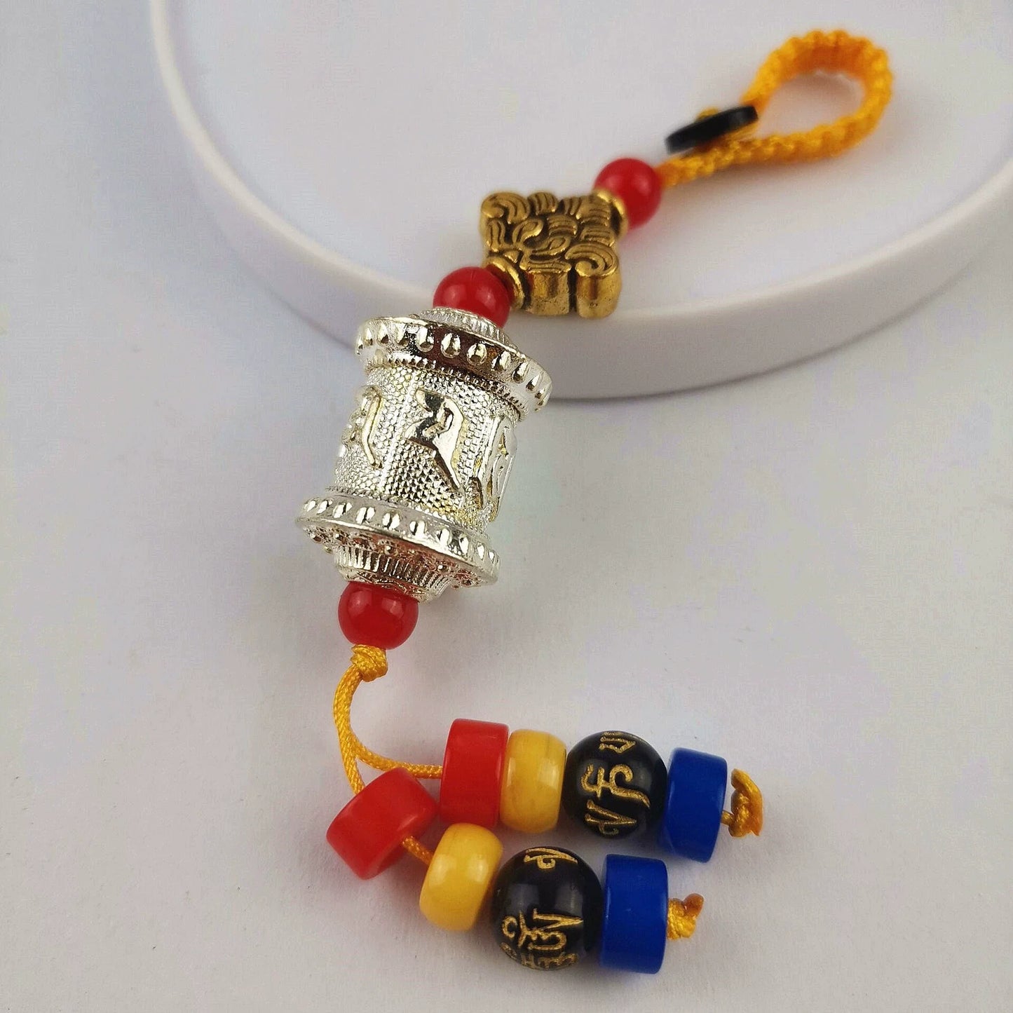Tibetan Six-character Mantra Ten-color Painted Key Ring, Colored Fringed Car Mobile Phone Bag Keychain, Decorative Pendant
