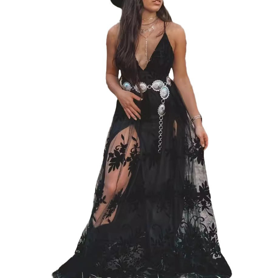 Women's Clothing, Amazon, Independent Station, Sleeveless V-neck Suspenders, Long Skirts, Dresses, Exposed Legs