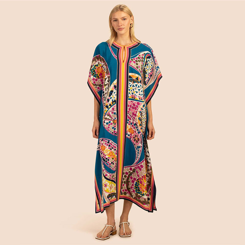 Popular Positioning Printed Beach Blouse Robe-style Casual Vacation Dress Bikini Blouse