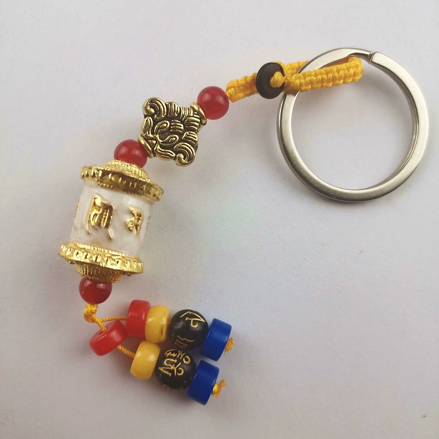 Tibetan Six-character Mantra Ten-color Painted Key Ring, Colored Fringed Car Mobile Phone Bag Keychain, Decorative Pendant