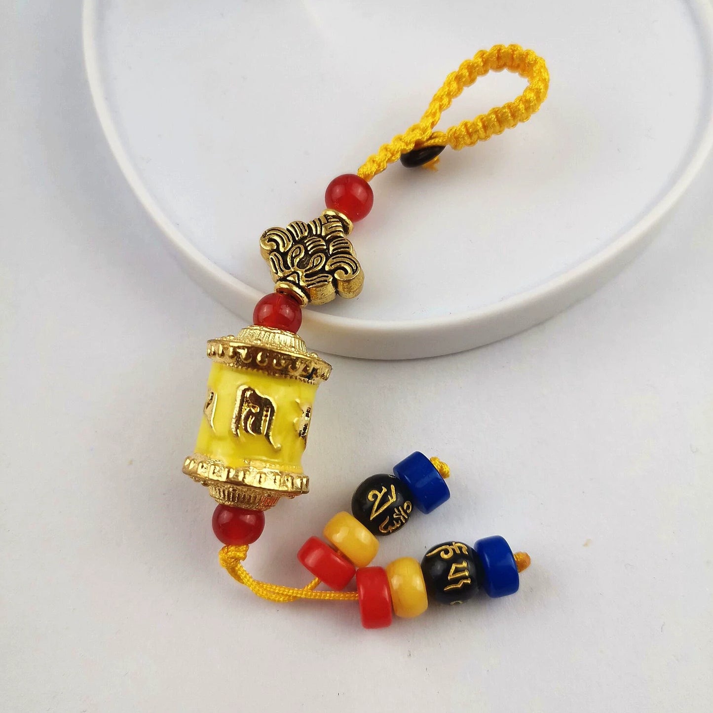 Tibetan Six-character Mantra Ten-color Painted Key Ring, Colored Fringed Car Mobile Phone Bag Keychain, Decorative Pendant