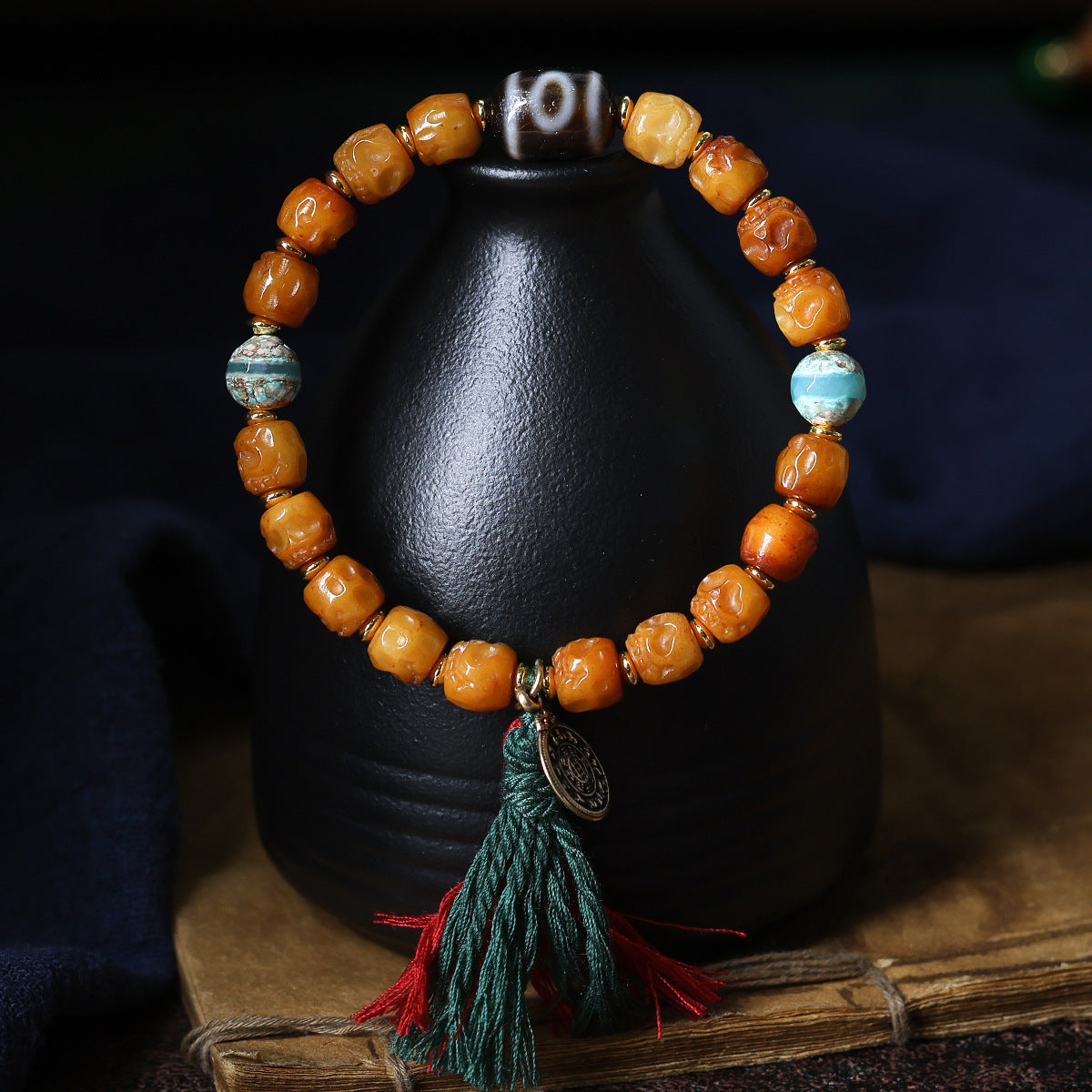 Tibetan Jewelry Yak Bone Bucket Bead Bracelet Wenwan Zakiram Bone Tag Bracelet Ethnic Style Jewelry