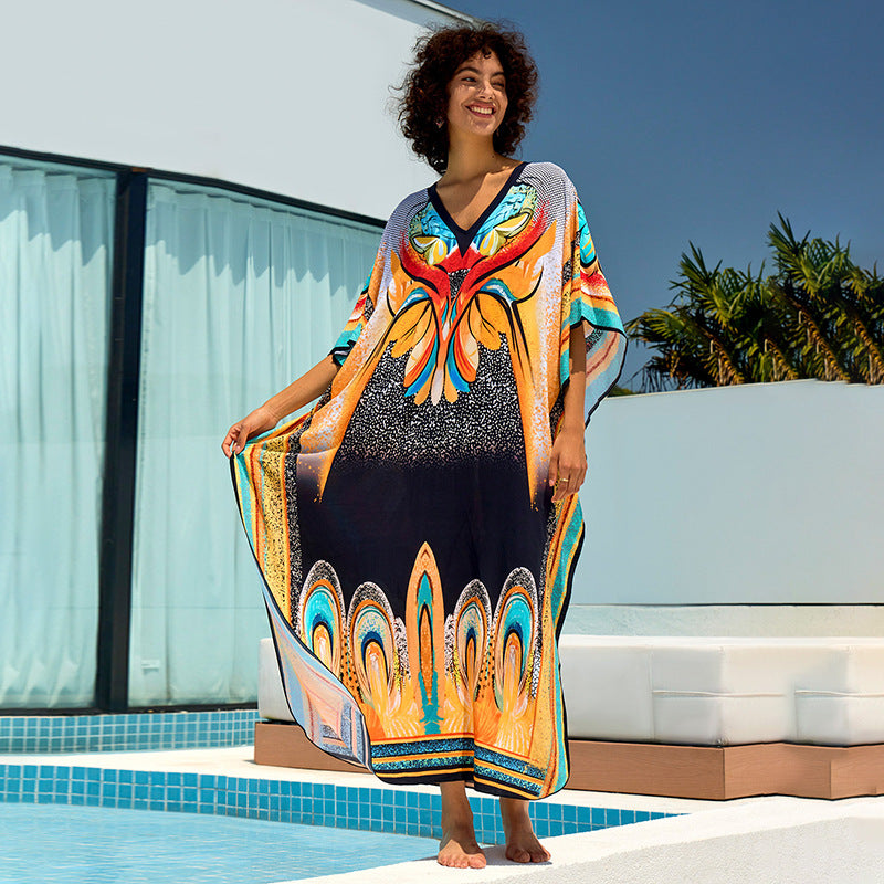 New Printing Vacation Beach Dress Loose Robe Bikini Blouse Sun Protection