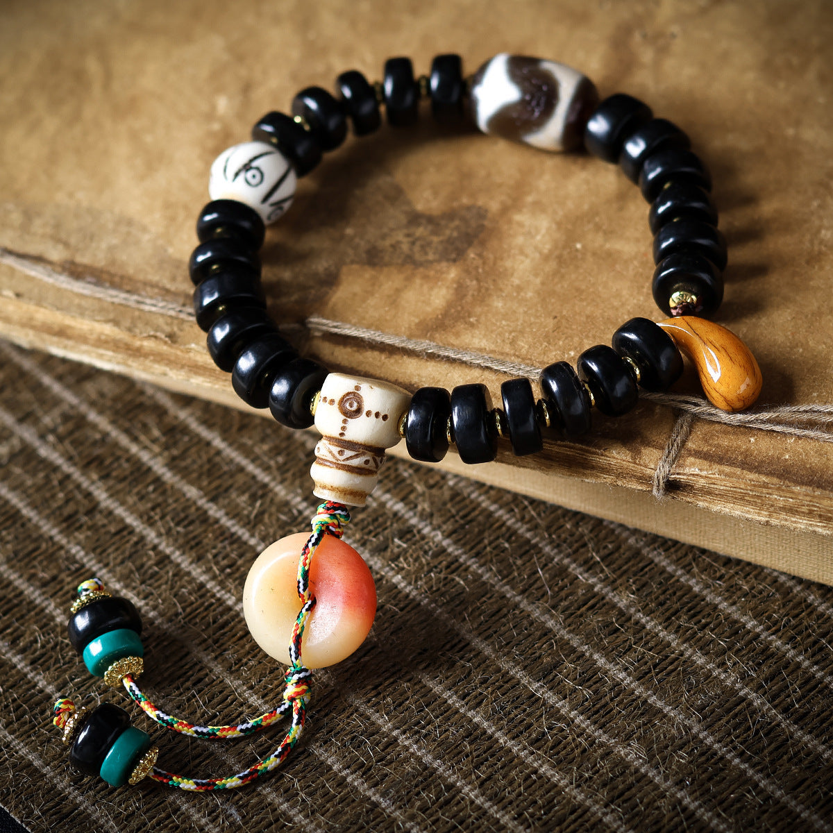 Tibetan Jewelry Yak Bone Bucket Bead Bracelet Wenwan Zakiram Bone Tag Bracelet Ethnic Style Jewelry
