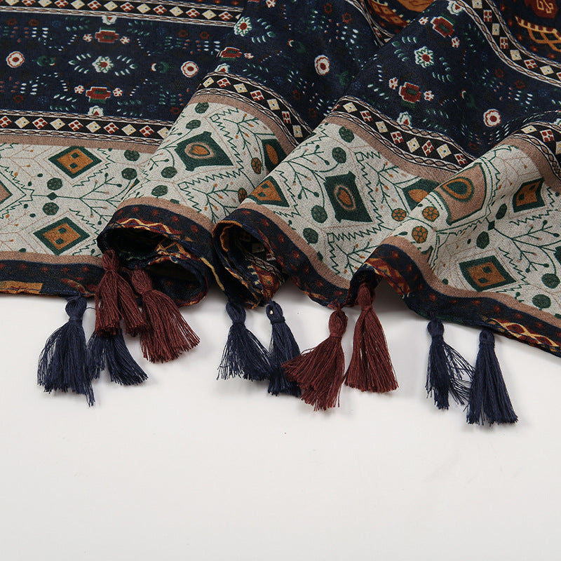 New Etro Color Matching Small Floral Long Towel Cotton and Linen Scarf with Decorative Shawl