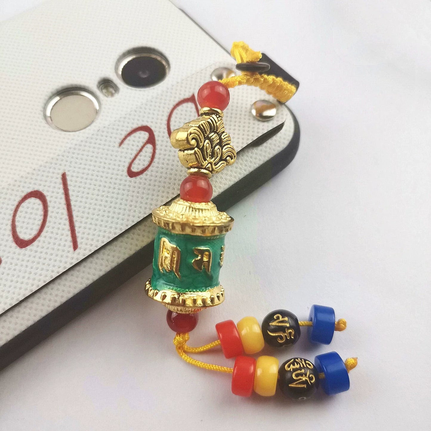 Tibetan Six-character Mantra Ten-color Painted Key Ring, Colored Fringed Car Mobile Phone Bag Keychain, Decorative Pendant