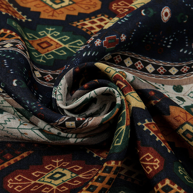 New Etro Color Matching Small Floral Long Towel Cotton and Linen Scarf with Decorative Shawl