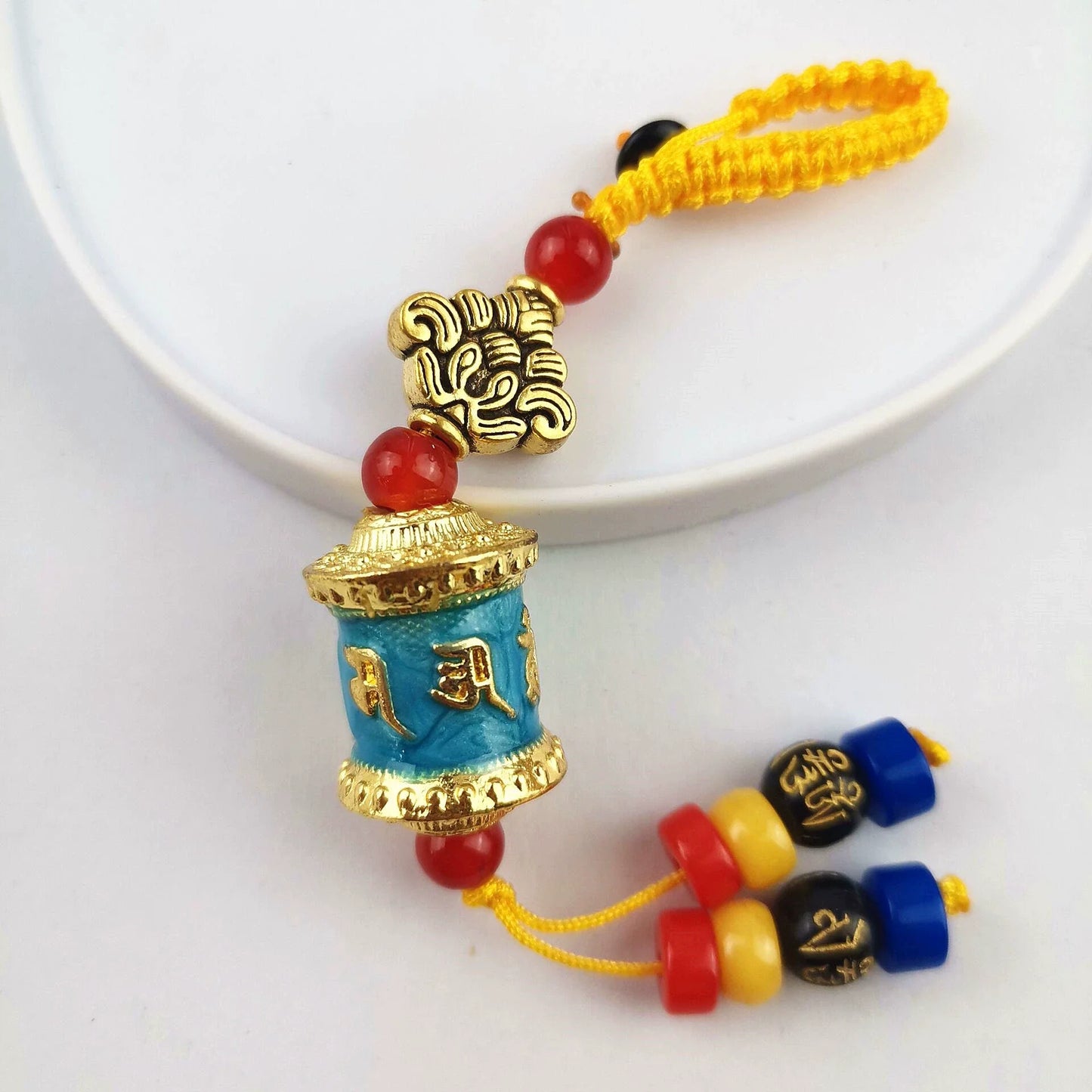 Tibetan Six-character Mantra Ten-color Painted Key Ring, Colored Fringed Car Mobile Phone Bag Keychain, Decorative Pendant